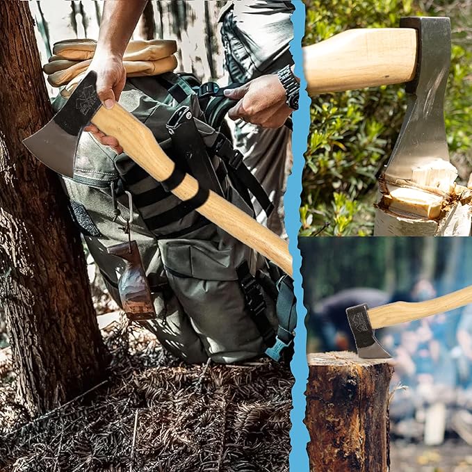 Prandi Axes Professional C45 Forged Carbon Steel Hatchet - Hickory Handle with Leather String - Ideal for Firewood, Splitting, and Chopping - 31.5" L x 8.58" W, 1600g Head 3.035.16.TH - No Sheath