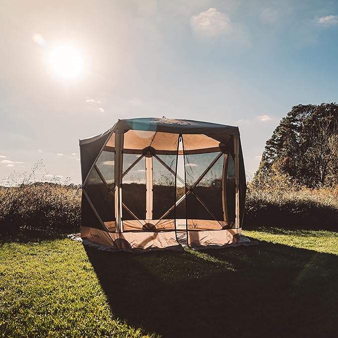 Gazelle Tents™, G5 5-Sided Portable Gazebo, Easy Pop-Up Hub Screen Tent, Waterproof, UV Resistant, 4-Person & Table, Desert Sand, 85" x 115" x 106", GG501DS