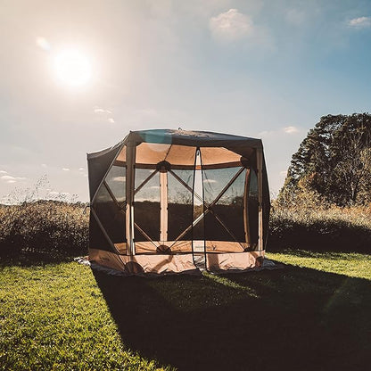 Gazelle Tents™, G5 5-Sided Portable Gazebo, Easy Pop-Up Hub Screen Tent, Waterproof, UV Resistant, 4-Person & Table, Desert Sand, 85" x 115" x 106", GG501DS
