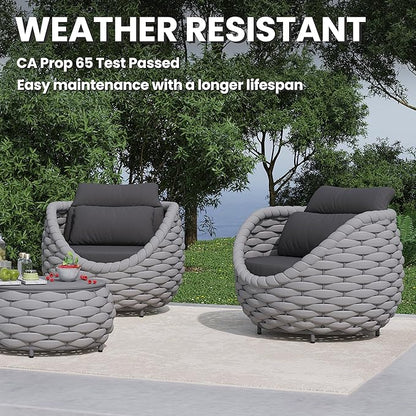 2 PCS Deck Furniture Accent Chair: Aluminum Woven Rope Chair - Outdoor Lounge Armchair Cushioned - Modern Patio Seating Assembled - All Weather for 400lbs Porch Lanai Balcony Yard Garden Hotel