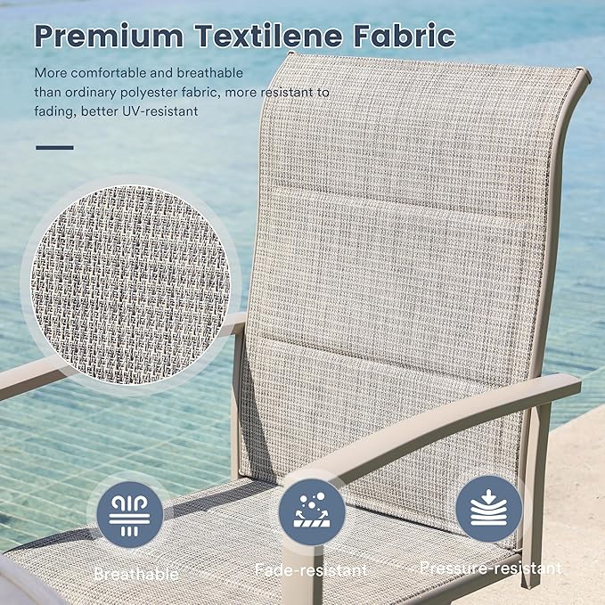 VICLLAX 7 Pieces Patio Dining Set for 6-Outdoor Furniture Includes 53" Round Outdoor Table and Swivel Padded Chairs, Sandshell Color Tabletop and Fabric