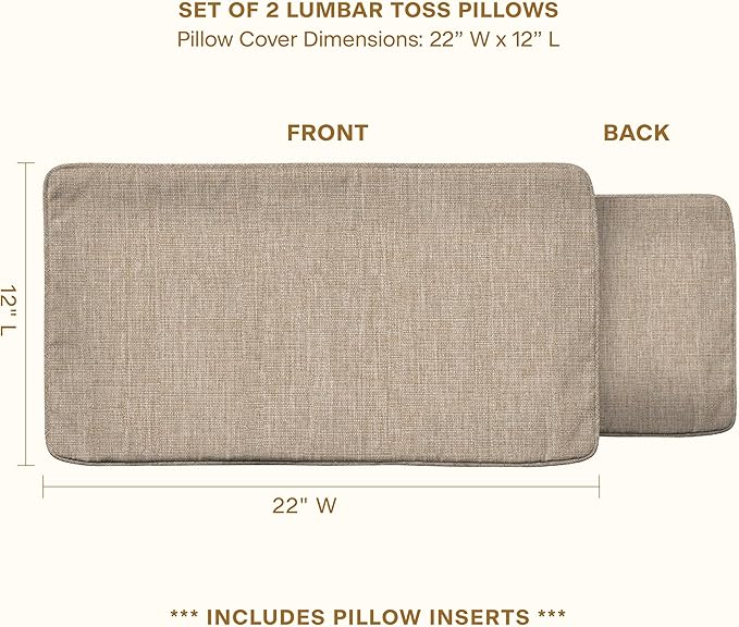 Honeycomb Outdoor Lumbar Pillow 2-Pack, 22 x 12, Textured Solid Birch Tan Throw Pillows for Patio Furniture