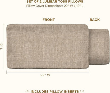Honeycomb Outdoor Lumbar Pillow 2-Pack, 22 x 12, Textured Solid Birch Tan Throw Pillows for Patio Furniture