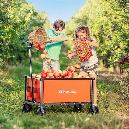 Collapsible Wagon Cart with Wheels, 150L Lightweight Foldable Utility Cart, Portable Rolling Wagon for Garden, Shopping, Sports, Camping, Transport, Orange