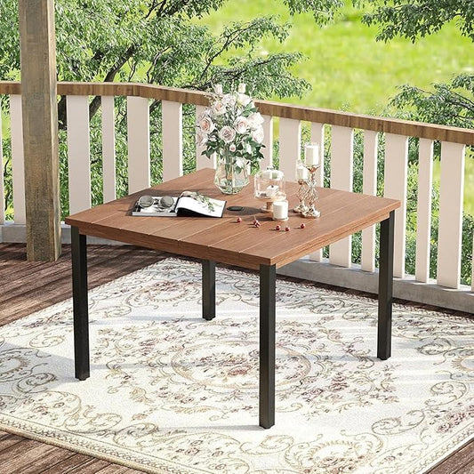 VICLLAX 5 Pieces Patio Dining Set for 4, Outdoor Furniture Set Includes 40.2" Square Outdoor Table and 4 Patio Swivel Chairs for Lawn Garden, Walnut Table and Black Chairs