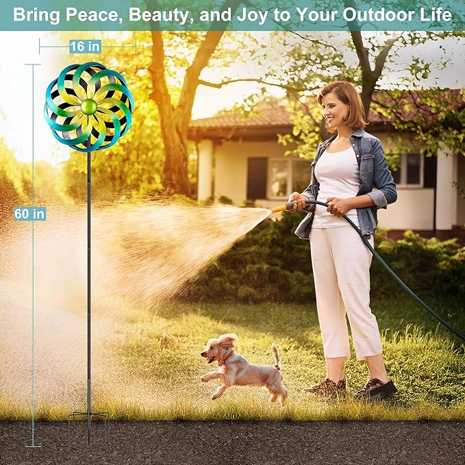 Wind Spinners Outdoor Yard Decorations, 16 Inches Wind Sculpture Metal Garden Art, Windmills for Yard Gardening Gifts for Women Mom Backyard, Patio, Garden Decor