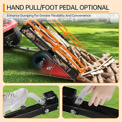 Heavy Duty Steel Dump Cart, 1500 Lbs Utility Garden Trailer, ATV Dump Trailer with Removable Sides, 15 Cubic Feet HD Agricultural Trailers for Tractor Lawn Mower Garden