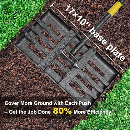 Lawn Leveling Rake - Heavy Duty 17"x10" Stainless Steel Leveler Plate,Reinforced Welds,28-60" Adjustable, Anti Flipping Smooth Edge,for Soil, Dirt,Ground,Backyard Top Dressing,Landscaping