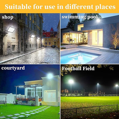 2 Pack 200W LED Flood Light Outdoor Plug in,25000 LM Super Bright Security Lights,IP66 Waterproof 6000K Daylight White Stadium Lights,Floodlights for Garage,Yard,Garden,Playground
