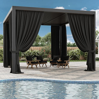 Gazebo Universal Replacement Privacy Curtain,12'×14' Gazebo Outdoor Waterproof Curtains, 4-Panels Sidewall Curtains with Double Zipper for Patio Canopy, Garden and Backyard (Curtain Only)