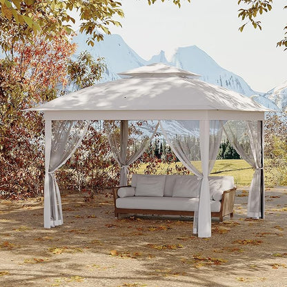 11x11 Pop Up Instant Gazebo Tent for Backyard, Pop Up Gazebo With Mosquito Netting, Outdoor Canopy Gazebos Waterproof With Portable Carrying Bag