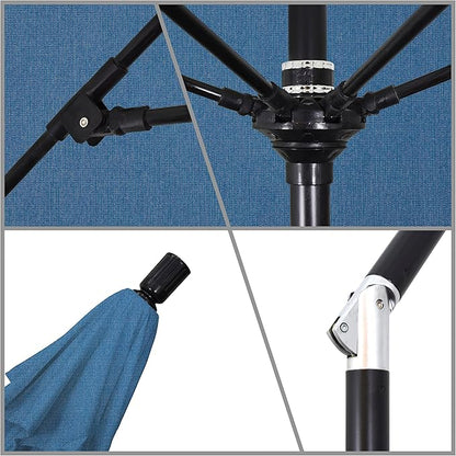 California Umbrella 9' Round Aluminum Pole Fiberglass Rib Market Umbrella, Crank Lift, Collar Tilt, Black Pole, Sunbrella Spectrum Mist