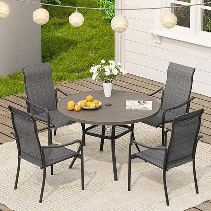 VICLLAX Outdoor Patio Round Dining Table, 41"x 41" Metal Slatted Round Tabletop with Adjustable Umbrella Hole for Deck Lawn Garden Backyard, Antique Grey