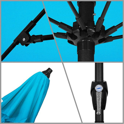 California Umbrella 9' Rd Sunbrella Aluminum Patio Umbrella, Crank Lift, Auto Tilt, Bronze Pole, Canvas Cyan Fabric