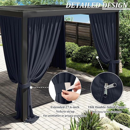 Gazebo Universal Replacement Privacy Curtain,12'×12' Gazebo Outdoor Waterproof Curtains, 4-Panels Sidewall Curtains with Double Zipper for Patio Canopy, Garden and Backyard (Curtain Only)