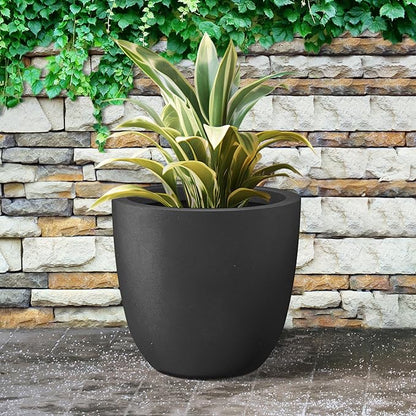 Kante 18 Inch Dia Round Concrete Planter, Indoor Outdoor Large Plant Pot with Drainage Hole and Rubber Plug for Home Patio Garden, Black