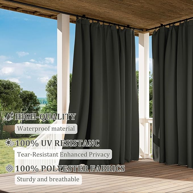Gazebo Universal Replacement Privacy Curtain,12'×20' Gazebo Outdoor Waterproof Curtains, 4-Panels Sidewall Curtains with Double Zipper for Patio Canopy, Garden and Backyard (Curtain Only)
