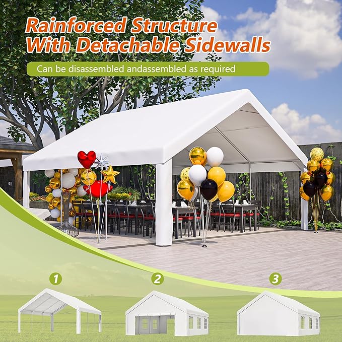 20x20 FT Heavy Duty Party Tent, White Outdoor Canopy with Removable Sidewalls & 2 Storage Bags, Waterproof Gazebo for Wedding, BBQ, Camping, and Commercial Use