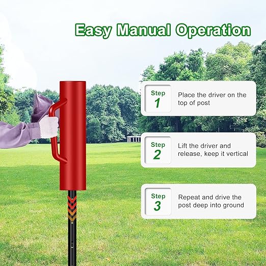 Fence Post Driver with Handle,17LB Hand Post Pounder,3.7 inches Inner Dia. Pole Rammer, Farm Wire Fencing for T Post, U-Channel Sign and Wooden Post, Red