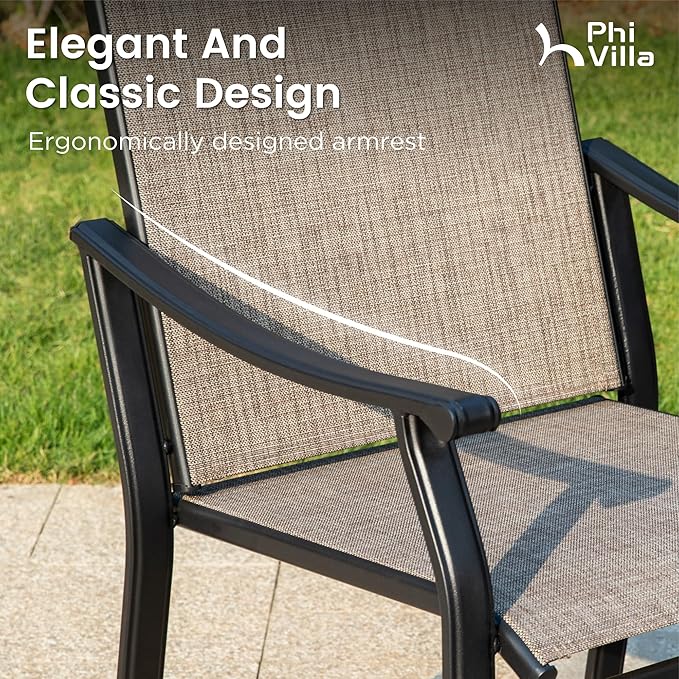 PHI VILLA Patio Dining Set for 8,Extra Large Square Metal Table with 1.9" Umbrella Hole and 8 Textilene Dining Chairs,Breathable,Waterproof,Durable and Sturdy,Outdoor Table and Chairs for Outside