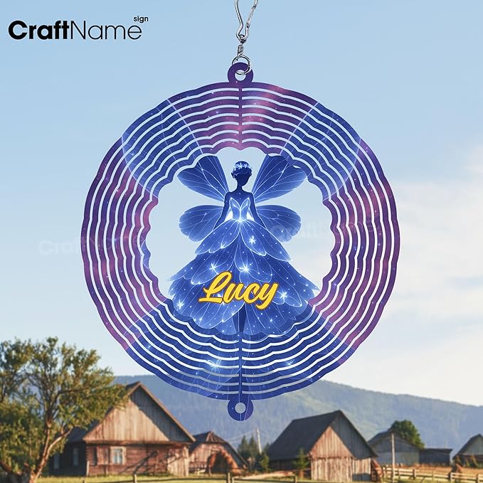 Personalized Girl Wind Spinner 3D Stainless Steel, Girl Garden Spinner Hanging Outdoor Decor, Wind Spinners Outdoor, Custom Gift for Grandmother, Mom, Wife