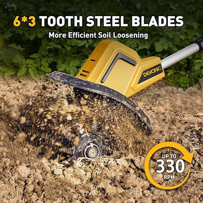 DEVONIC Cordless Electric Garden Tiller,21V 330RPM Tiller Cultivator 8" Tilling Width and 6" Depth Garden Rototiller with 2 * 2.0Ah Batteries for Lawn/Gardening (Cordless Tiller+2 Batteries)