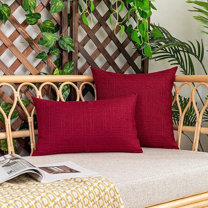Kevin Textile Pack of 2 Outdoor Waterproof Throw Pillow Covers Decorative Square Outdoor Checkered Pillows Cushion Case Patio Pillows for Couch 12x20 inches 30x50 cm Red