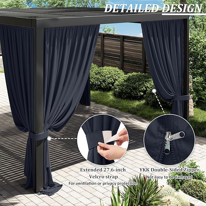 Gazebo Universal Replacement Privacy Curtain,12'×14' Gazebo Outdoor Waterproof Curtains, 4-Panels Sidewall Curtains with Double Zipper for Patio Canopy, Garden and Backyard (Curtain Only)