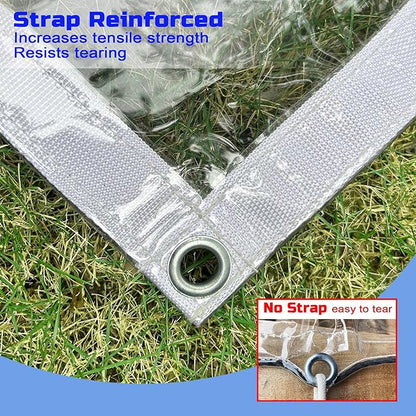 Clear Tarp 3 x 3FT, 20 Mil Clear Vinyl Tarp, Small Cover Plastic Sheeting with Grommets, Double-Stitched Reinforced Edges, Heavy Duty Tarps Waterproof and Tearproof