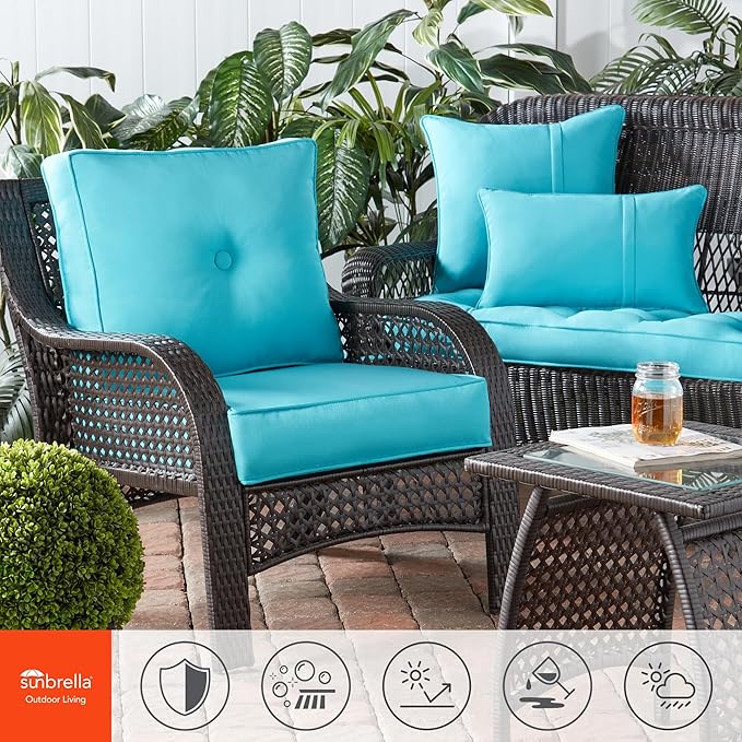 Greendale Home Fashions Sunbrella 20" Square Outdoor Throw Pillow with Removable Cover (Set of 2), Canvas Aruba 2 Count