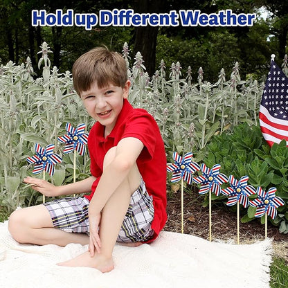 IiILittle 12 Pack Patriotic Pinwheels, No Assembly Required, American Flag Pinwheels, Wind Spinners for Yard for 4th of July Decor, Memorial Day Decor, Patriotic Outdoor Decor