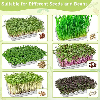 Stainless Steel Sprouts Growing Kit 4-Tier 10.4 inch Trays, Microgreens Growing Kit, Seed Sprouting Tray with Encrypted Mesh Sprouts for Beans Alfalfa Broccoli Wheat Grass