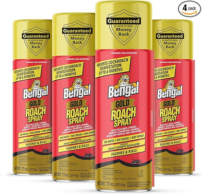 Bengal Gold Roach Spray - Odorless, Stain-Free Bug Spray for Home - Prevents Reinfestation for Up to 6 Months - 11 oz, 4 Pack