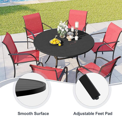 VICLLAX 48" Round Patio Dining Table for 4-6, Metal Outdoor Dining Table with Umbrella Hole for Garden Lawn Deck, Black
