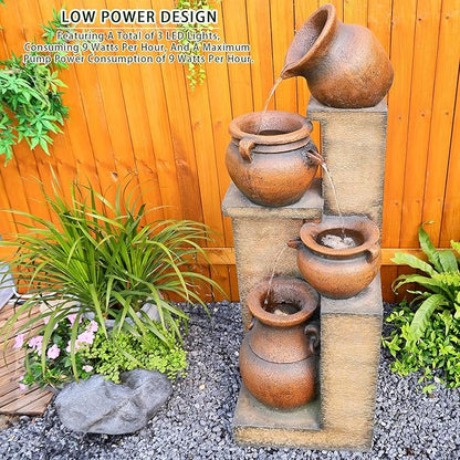 Water Fountain Outdoor Fountain with Lights - 53 Inches 4 Tiered Floor Standing Outdoor Water Fountains and Waterfalls for Garden, Patio, Backyard, Porch Home Art Decor