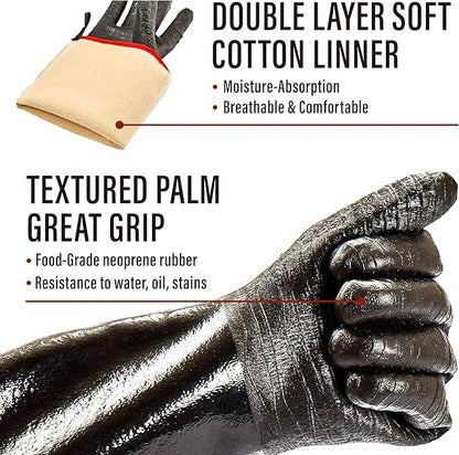 RAPICCA 932°F Heat Resistant BBQ Grill Gloves: Oil Resistant Waterproof for Smoking Grilling Cooking Barbecue Deep Frying Turkey Rotisserie Handling Hot Greasy Meat Stocking Stuffers - Long Sleeve
