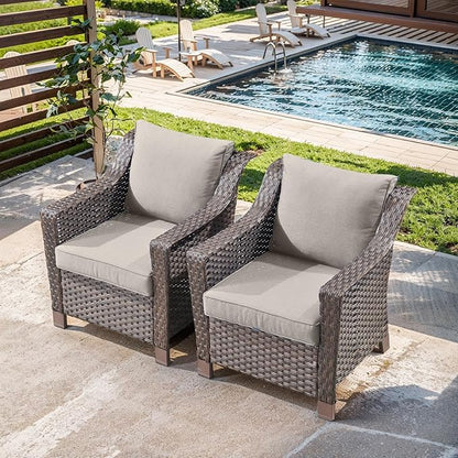 Outdoor Wicker Chair Set of 2-Outdoor Patio Chairs with Deep Seating Patio Dining Chairs for Deck Balcony Poolside Backyard-Brown/Beige