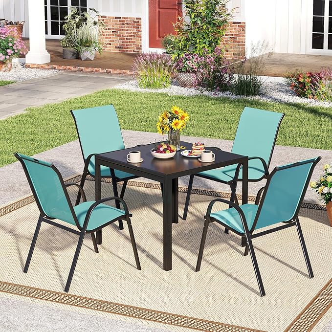Tangkula Patio Dining Chairs Set of 4, Outdoor Stackable All Weather Heavy Duty Dining Chairs Set with Armrests, Support 330 LBS, for Poolside, Backyard, Garden, Deck, Front Porch (Turquoise Blue)