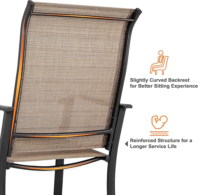 NUU GARDEN Patio Dining Chairs Set of 2, Indoor/Outdoor Textilene Dining Chairs with High Back, Patio Furniture Chairs with Armrest, Iron Frame and Textilene Chairs,Black&Brown
