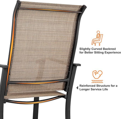 NUU GARDEN Patio Dining Chairs Set of 2, Indoor/Outdoor Textilene Dining Chairs with High Back, Patio Furniture Chairs with Armrest, Iron Frame and Textilene Chairs,Black&Brown