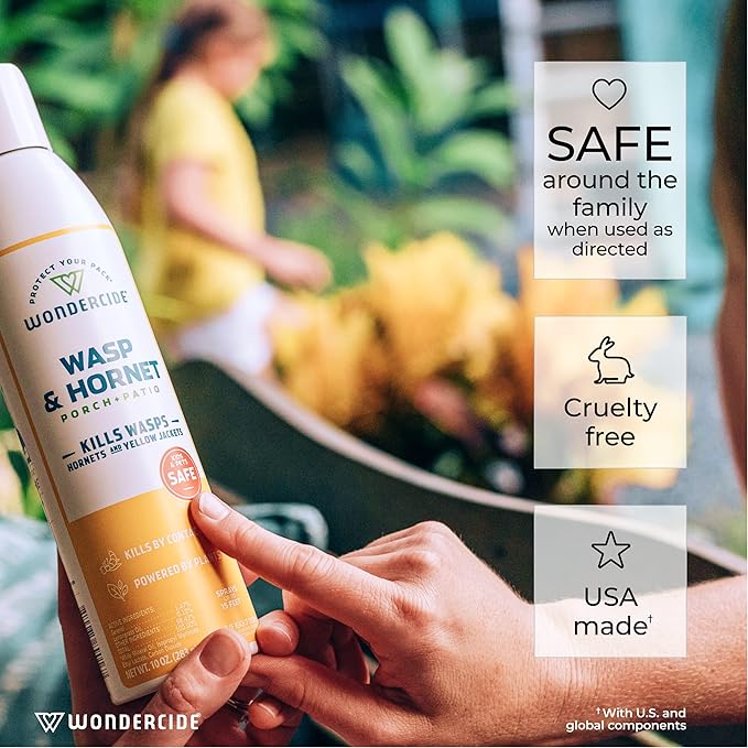 Wondercide - Wasp and Hornet Killer Aerosol Spray with Natural Essential Oils - Kill Wasps, Hornets,and Yellow Jackets - for Porch, Patio, and Outdoor Areas - Pet and Family Safe - 10 oz - 2 Pack