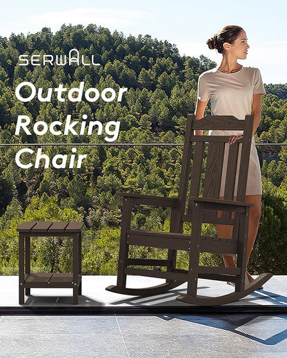 SERWALL Outdoor Rocking Chair Set of 6, Patio Rocking Chairs Set, HDPE Rocking Chair Outdoor for Adults, Heavy Duty Front Porch Rocker, Coffee