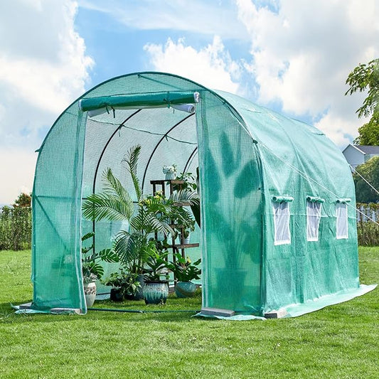 Outdoor Greenhouse with Screen Door,Outside Heavy Duty Walk in Green House for Garden Plants UV Protection Thermostatic Waterproof (Green, 10x10x7 FT)