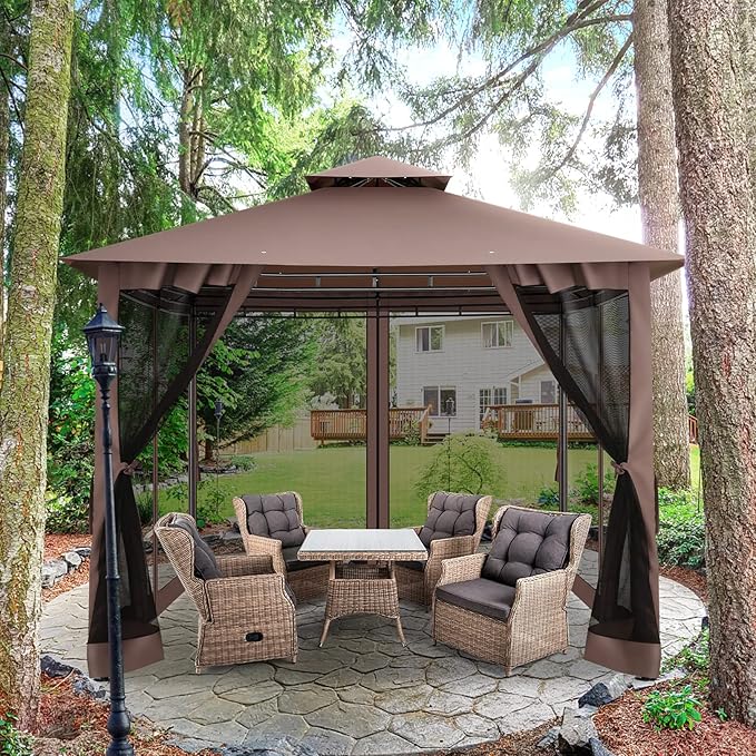 COBIZI Gazebo with Improved Cold-Proof Nettings Winter Gazebos on Clearance Heavy Duty Gazebo Double Roof with Metal Frame Gazebo Tent for Patio, Deck (Frame Thickened)