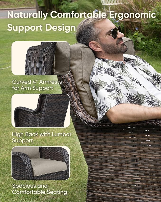 HUMMUH High Back Outdoor Swivel Rocker Patio Chairs Set of 2 with 5-Inch Thick Cushions, All-Weather Wicker Patio Furniture for Porch,Poolside, Deck, and Yard