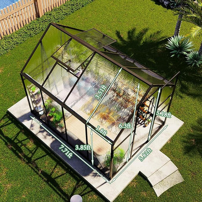 Amerlife 6x8x6.3 FT Ft Polycarbonate Greenhouse for Outdoors, Walk-in Design with Aluminum Frame, 2 Windows and Swing Door, Heavy-Duty Greenhouse Construction for Garden, Black