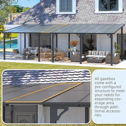 AECOJOY 14' x 10' Gazebo in White, Large Wall Mounted Gazebos on Clearance, Outdoor Patio Lean to Gazebo Metal Awnings for Decks, Patio, Porch, Backyard and More