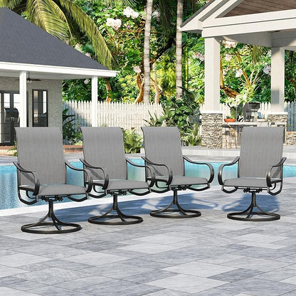 Sophia & William Patio Chairs Set of 4, Swivel Outdoor Chairs Textilene Patio Dining Chairs Heavy Duty with Metal Frame Support 300lbs for Lawn Yard Garden All Weather Grey