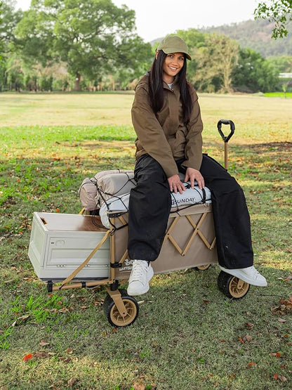 Whitsunday Collapsible Folding Wagon Heavy Duty Utility Beach Wagons with Opened Tailgate and All-Terrain Wheels for Camping,Garden,Sports Grey