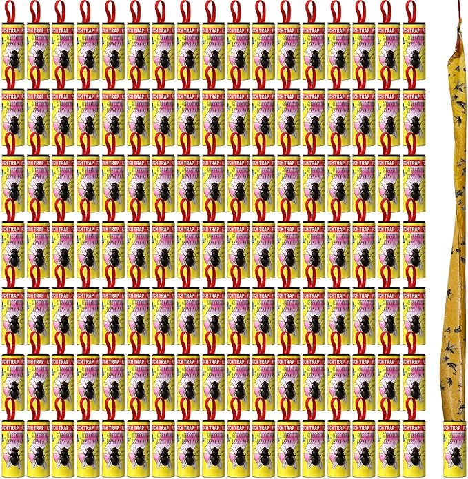 Qualirey 160 Pack Fly Strips Sticky Fly Trap Indoor Outdoor Hanging Fly Ribbon Tape Paper Flying Insect Trap Gnat Killer Traps for Fruit Flies, Bug, Insect, Pest (Yellow)